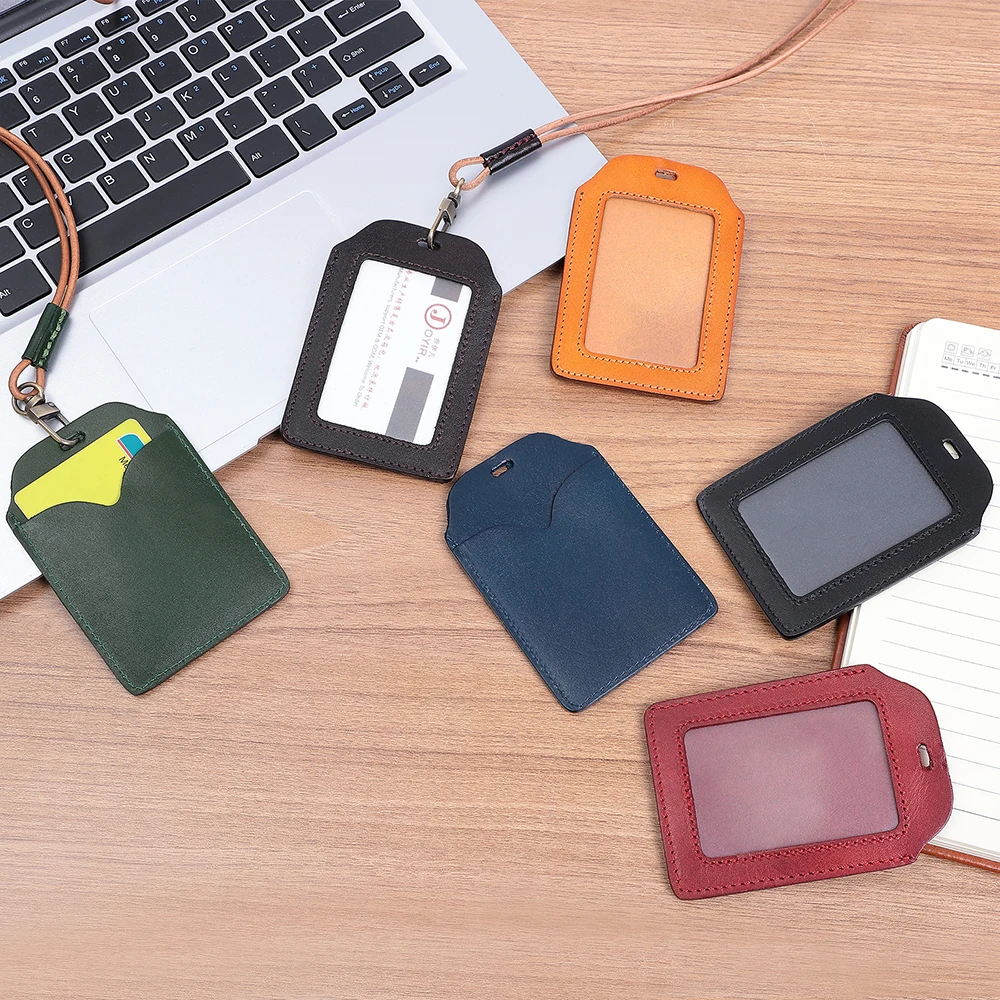 vegetable Tanned Leather Necked Access Card Holder Card Holder Work Card Bag Cowhide Certificate Bag Business Card Bag