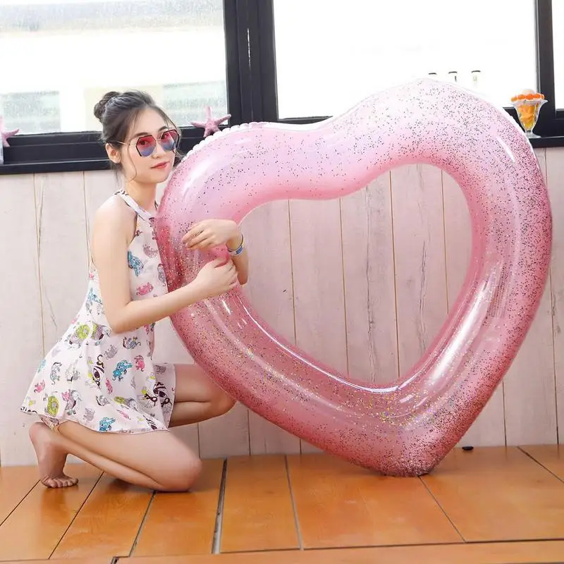 Love Heart Inflatable Pool Rose Gold Glitter Swim Ring Swimming Tool Pool Life Buoy Pool Floats Fun Beach Party For Adult