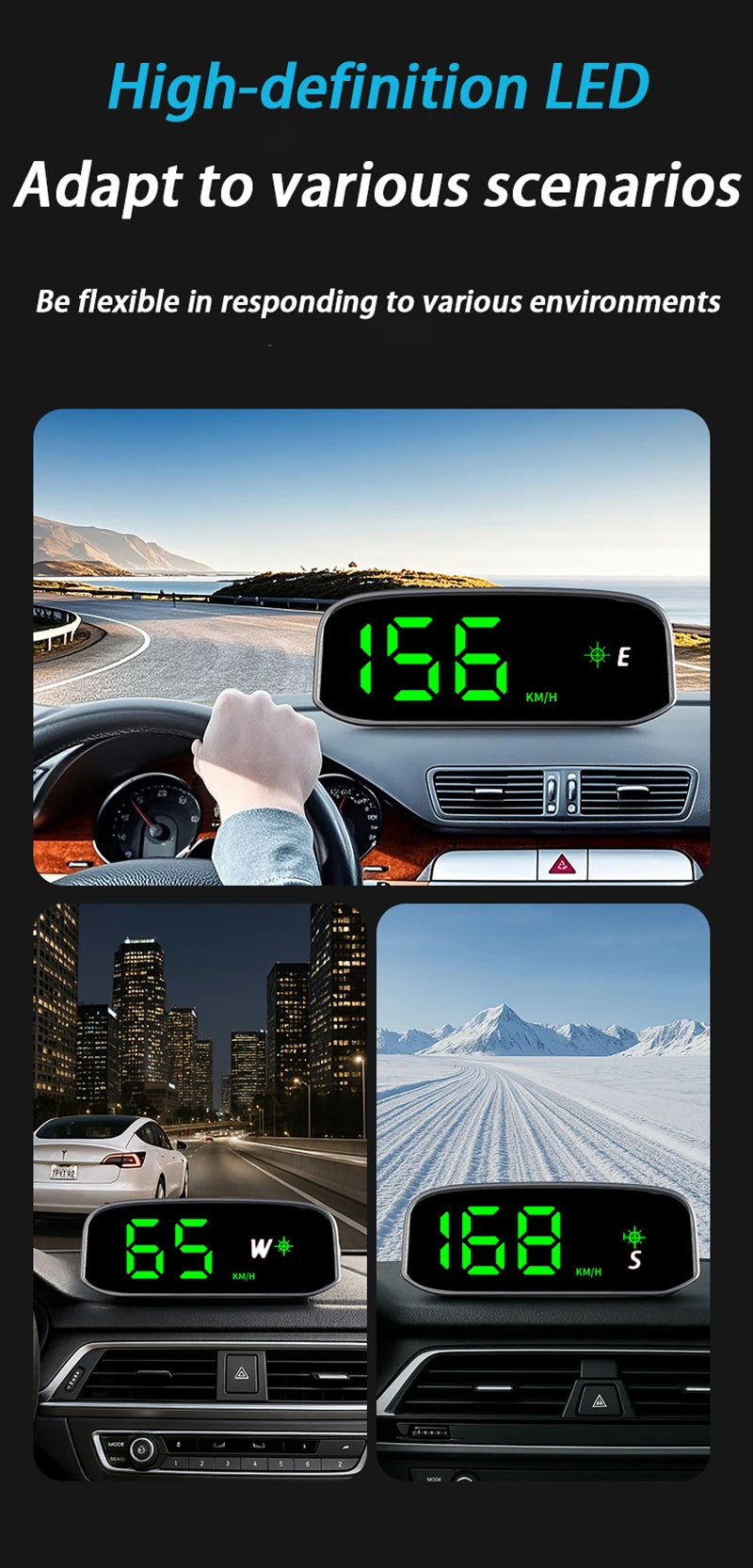Solar Hud Head-up Display Overspeed Alarm Automatic Switch Car Speedometer No Ne