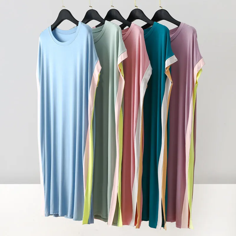 Casual Night Wears For Women New Loose Summer Nightgowns Female Modal Comfortable Nightdress Matching Color Sleepwear Dress - 2