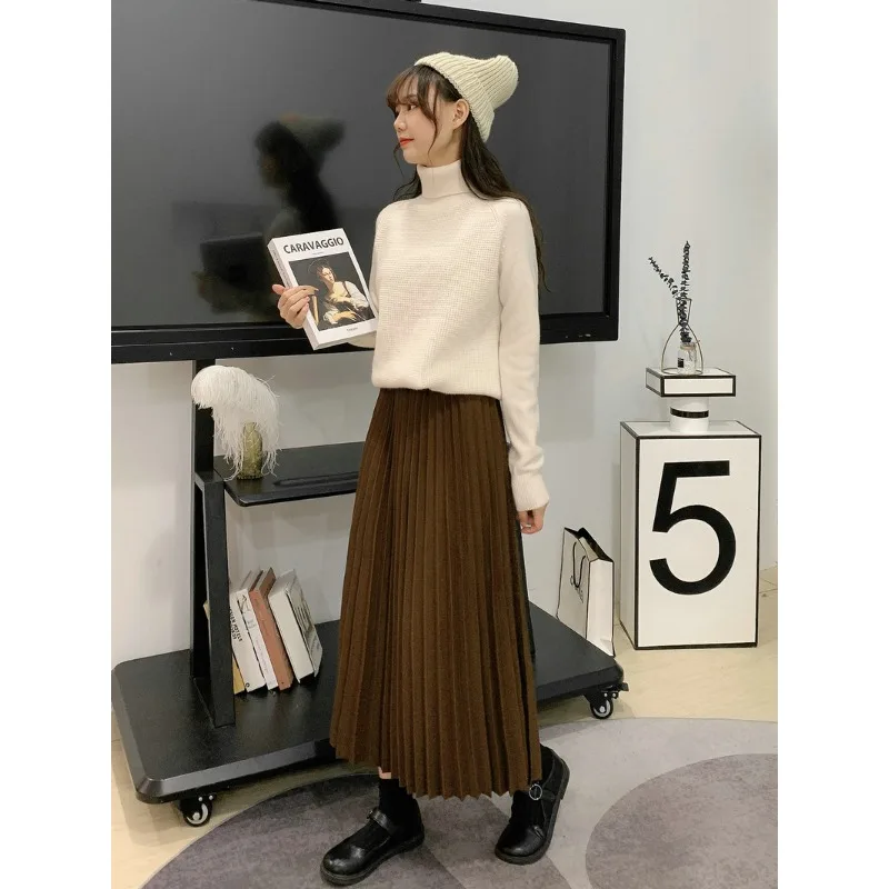 

Treutoyeu Woolen Pleated Skirts for 2023 Fashion Women Y2k Streetwear High Waist Autumn Winter Long Black Skirt Korean Style