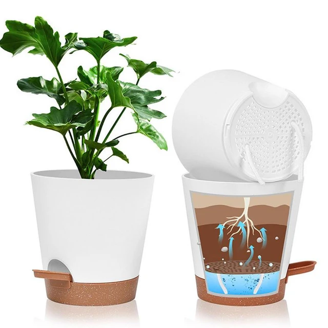 3 PCS 7,5 pouces Jardinières à arrosage automatique Pot de fleurs à  drainage élevé pour plantes d'intérieur et d'extérieur avec plateau de  réservoir