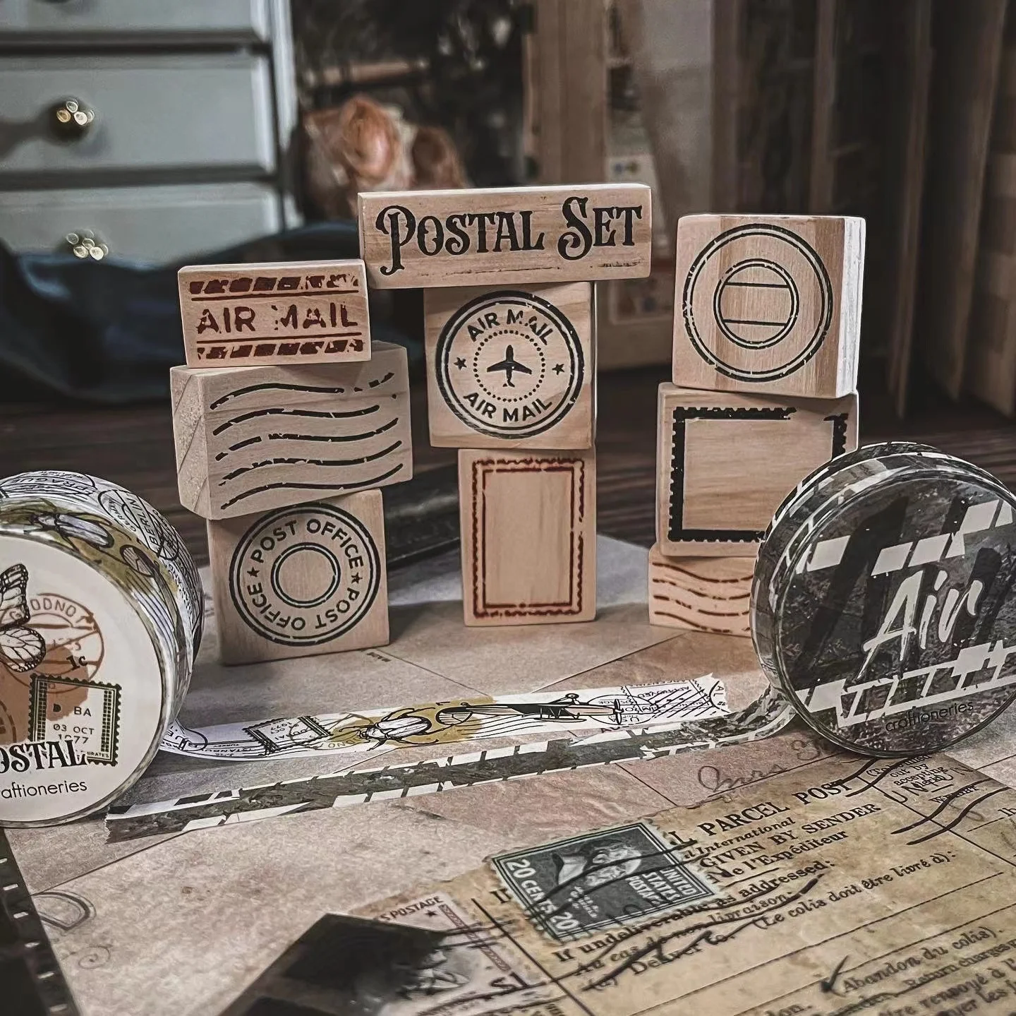 8pc Vintage Wooden Stamp The Postal Set Assorted Stamp AliExpress