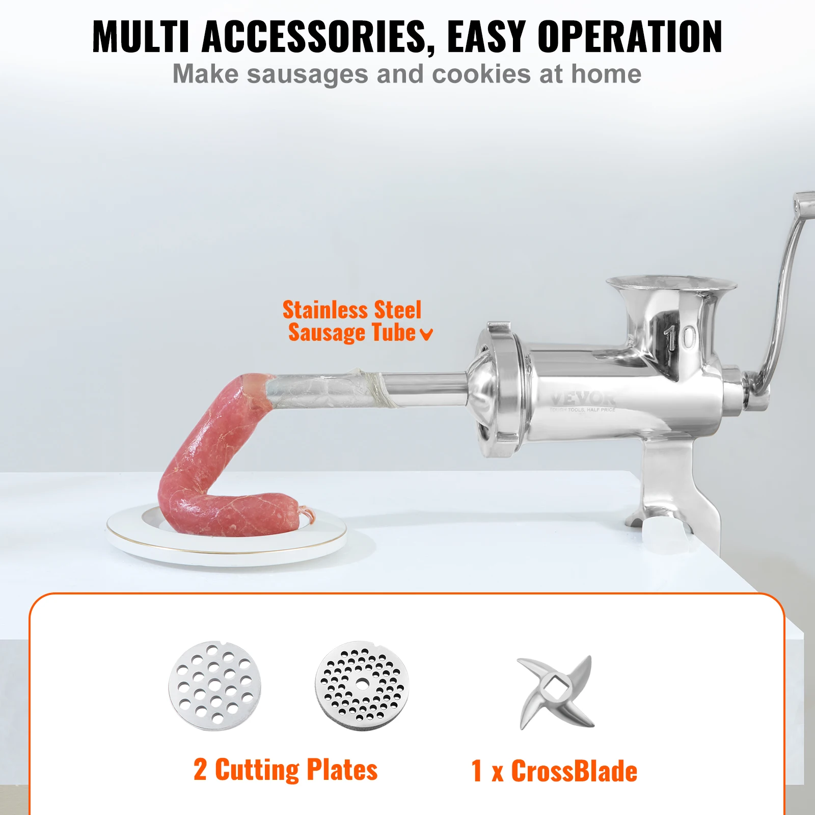 SucceBuy Manual Meat Grinder 304 Stainless Steel Hand Meat Grinder with Steel Table Clamp Meat Mincer Sausage Maker 5