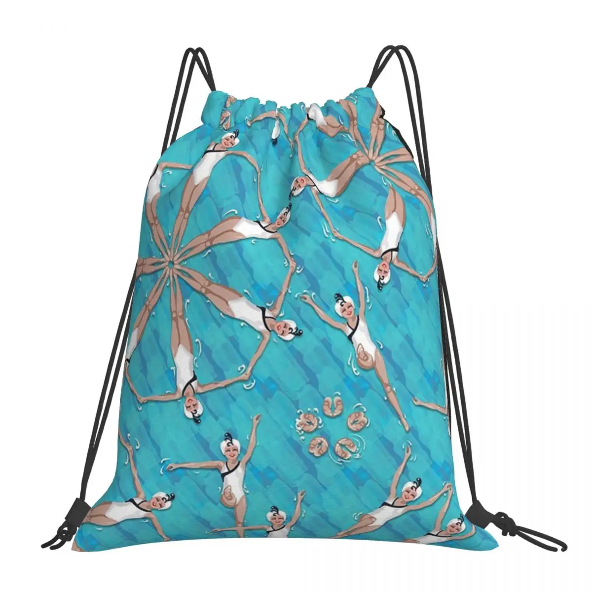

Cool Sychronized Swimming Pattern Backpacks Drawstring Bags Drawstring Bundle Pocket Storage Bag Book Bags Man Woman Students