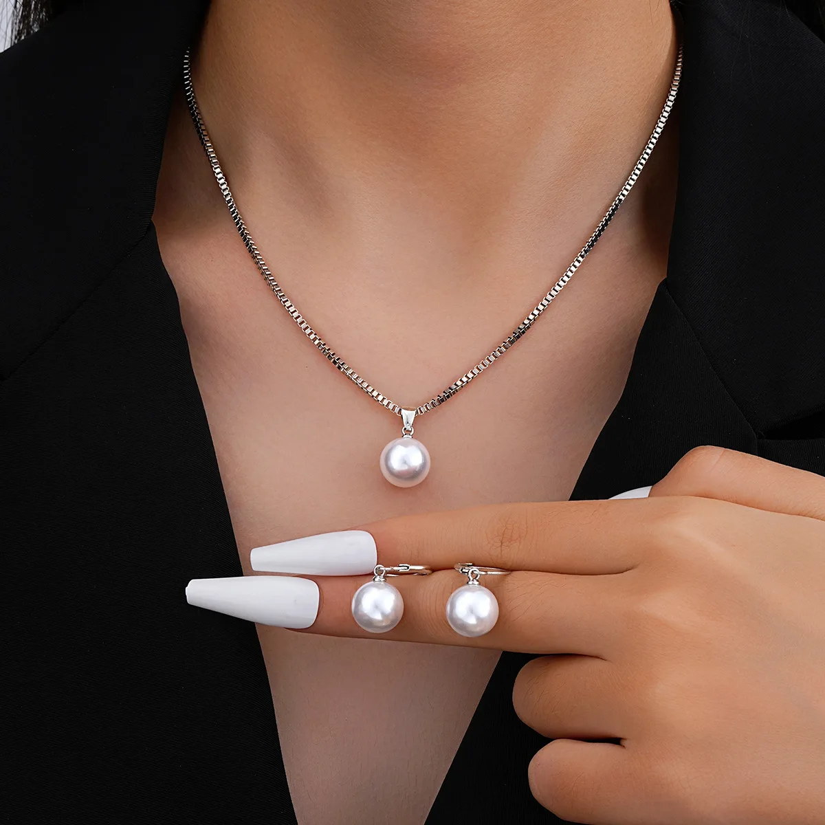 Fashion Pearl Jewelry Set For Women Dangle Earrings Pendant Necklace Simple Dainty Daily Wear Outfit Party Accessories - 3