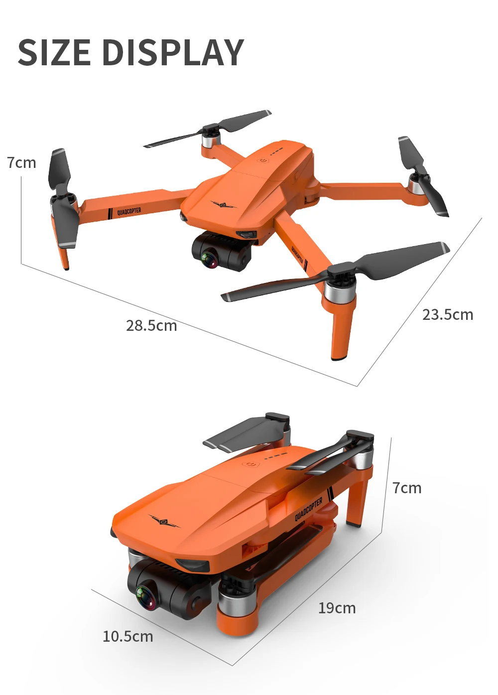 KF102 MAX GPS Drone, SIZE DISPLAY 7cm 23.Scm 28.5cm 7