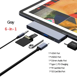 4K HDMI USB - C Hub with PD, Card Reader, USB 3.0, and Audio Jack Ports (6 in 1 Gray)