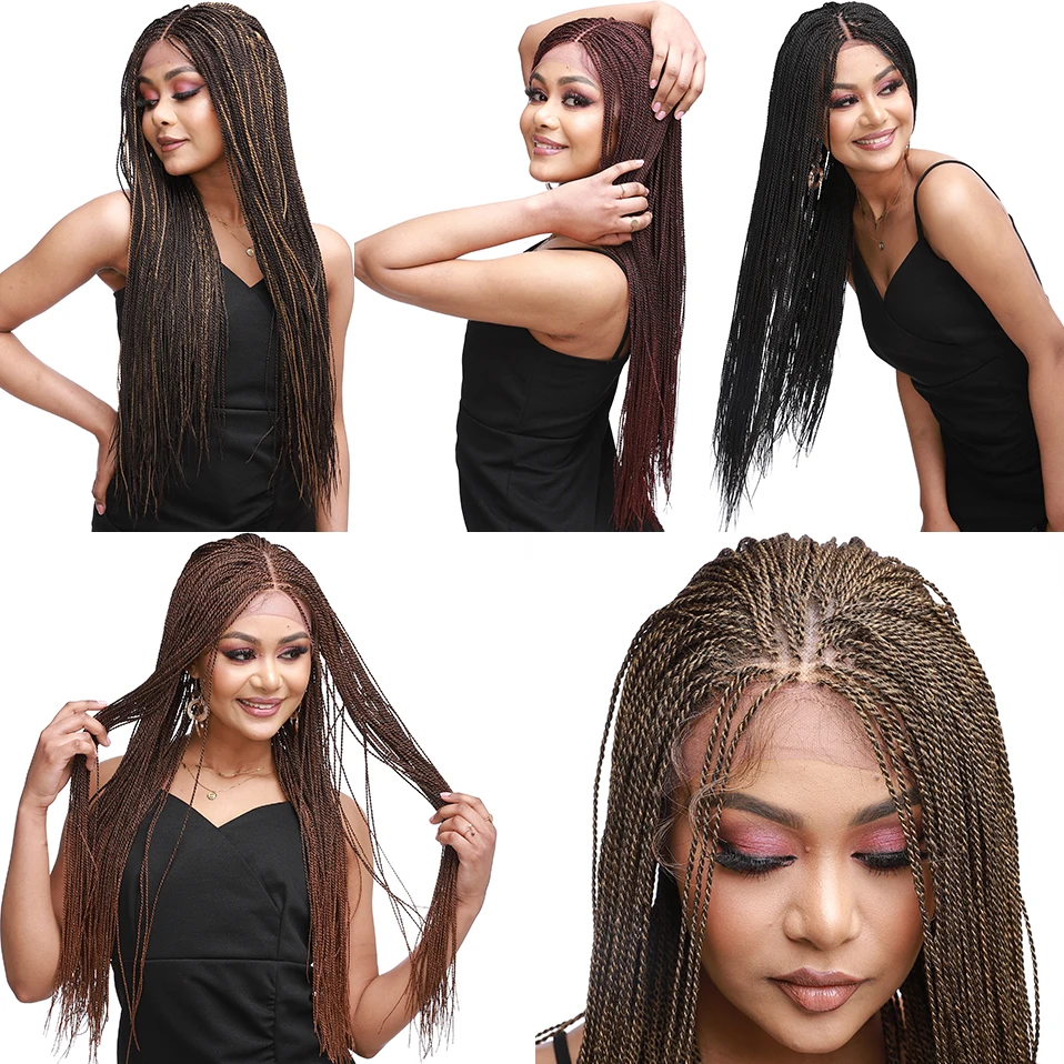 Meu-senhora 30 polegada sintético trançado peruca dianteira do laço senegalese torção perucas do laço tranças sem nós cabelo para preto estilo brasileiro feminino