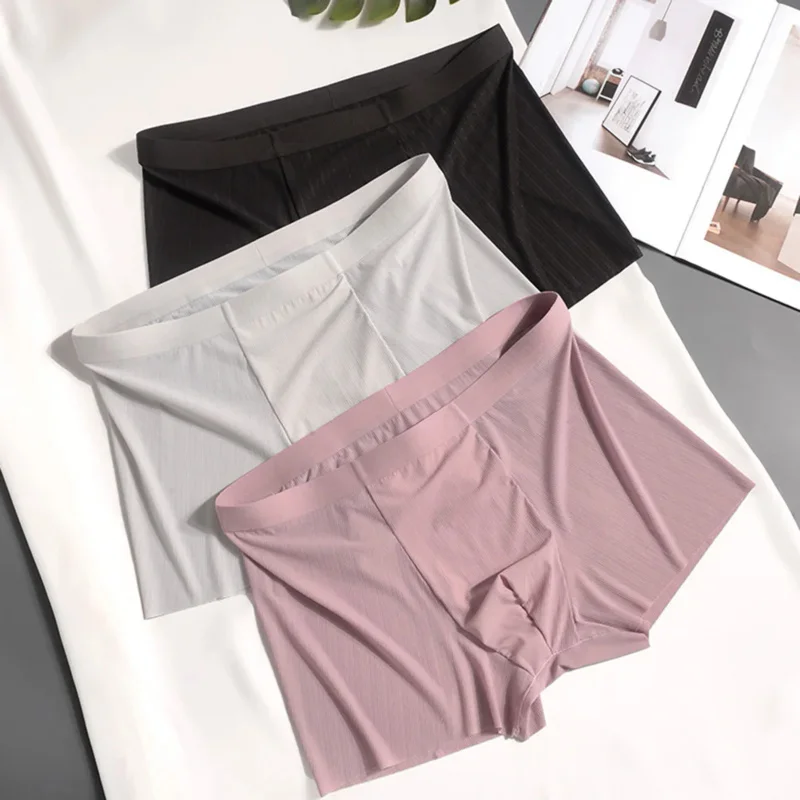 Mens Ice Silk Fresh Shorts U Convex PouchBoxer Briefs Pouch Underwear Seamless Shorts-Trunk. Underpants Short Workshop