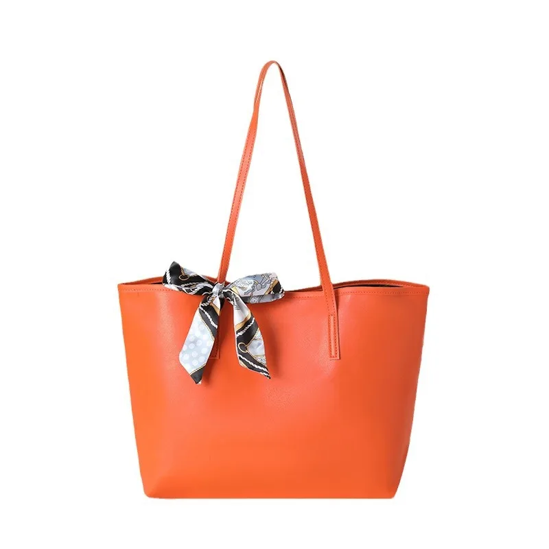 Women's Shoulder Bag Foreign Trade Fashion Large Capacity Tote Bag Lychee Pattern Silk Scarf