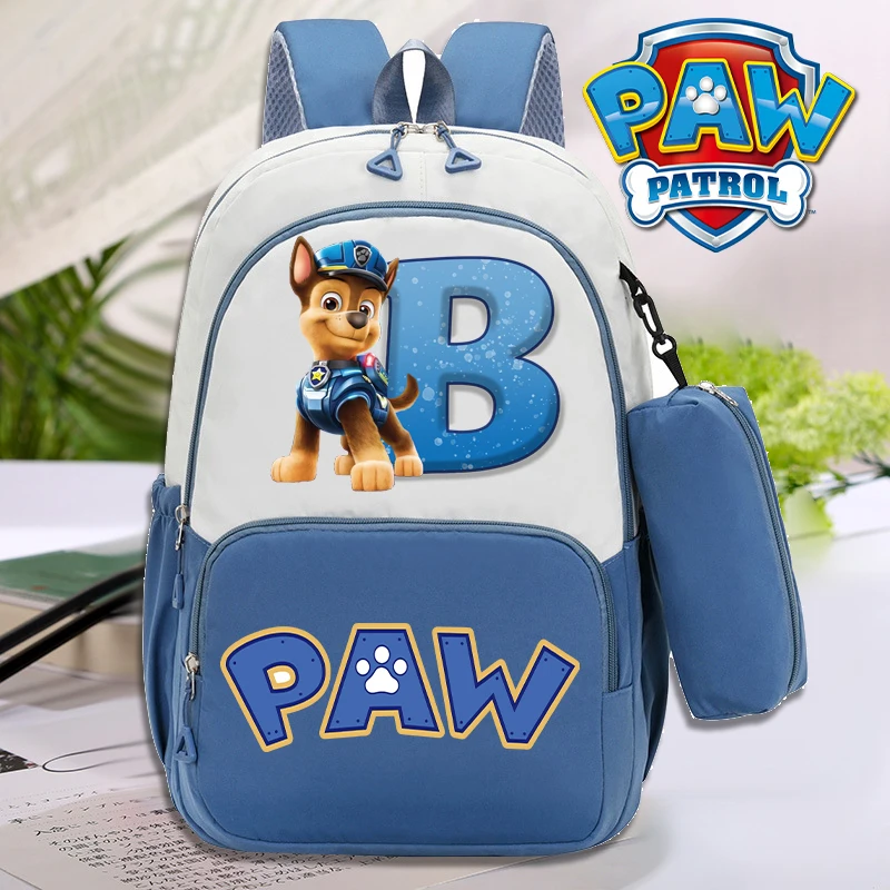 Cute PAW Patrol Nylon Waterproof Backpack with Pencil Bag Cartoon Letter A-Z Student Schoolbag Book Stationery Storage Bags Gift 1