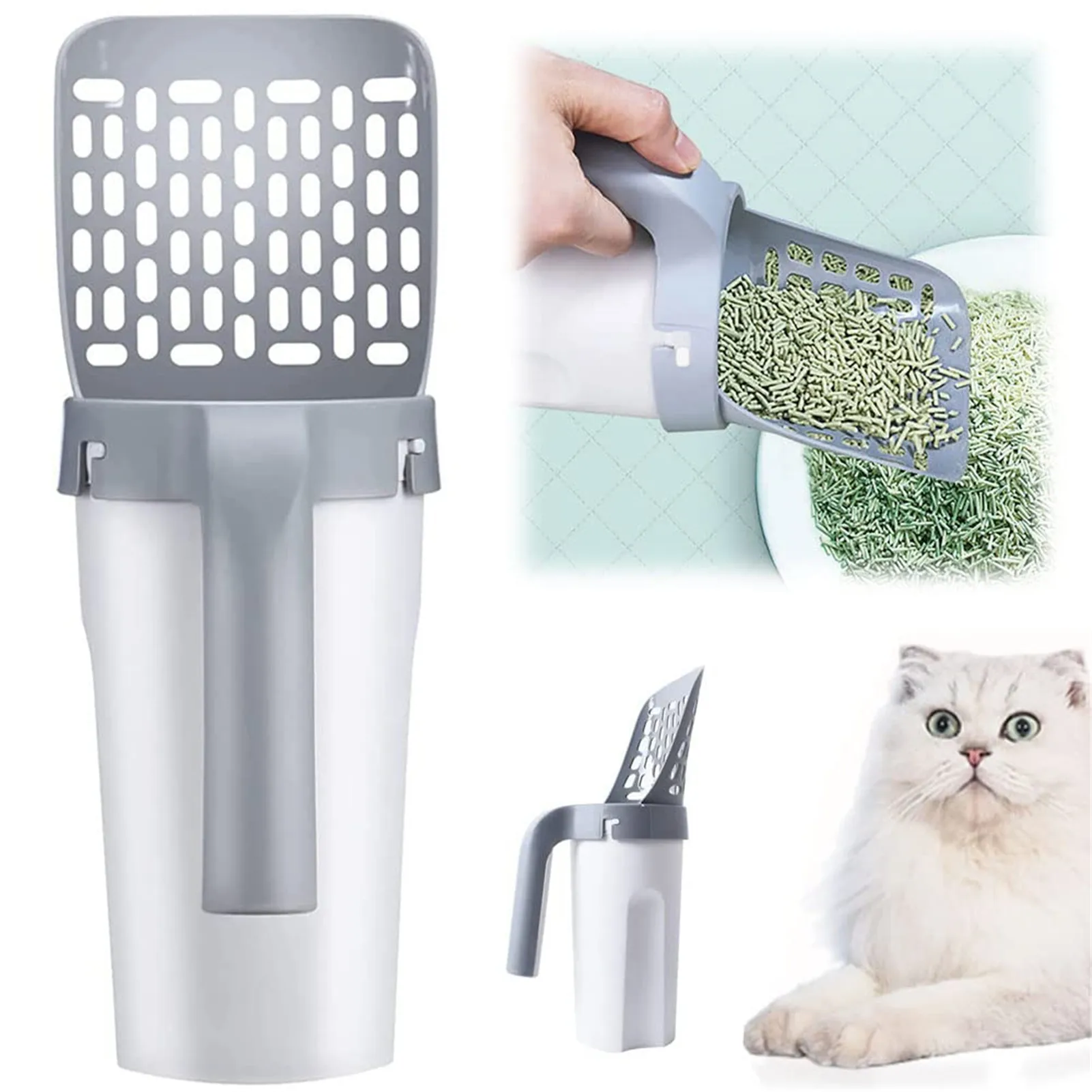 Cat Litter Scoop With Extra Waste Bags Detachable Deep Shovel Holder