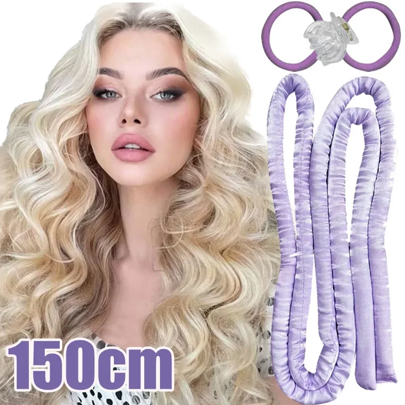 150cm Heatless Hair Curlers Rollers Lazy Curling Rod Headband Sleeping Soft Silk Curls Ties Perm Rods Hair Styling Tools New 1pcs multifunctional chenille micro fiber slipper shoes covers clean slippers lazy drag shoe mop caps household tools