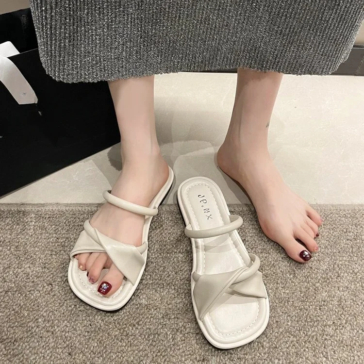 

2024 стильные женские летние тапочки на плоской подошве и элегантные женские слипоны из искусственной кожи выглядят как настоящие, так и повседневные