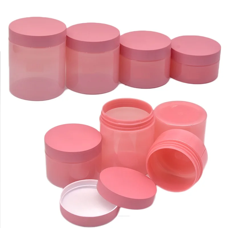 

100ml 150ml 200ml 250ml Empty PET Cream Jars Screw Lid Cosmetic Packaging Facial Cream Pots Pink Plastic Refillable Bottle 20pcs