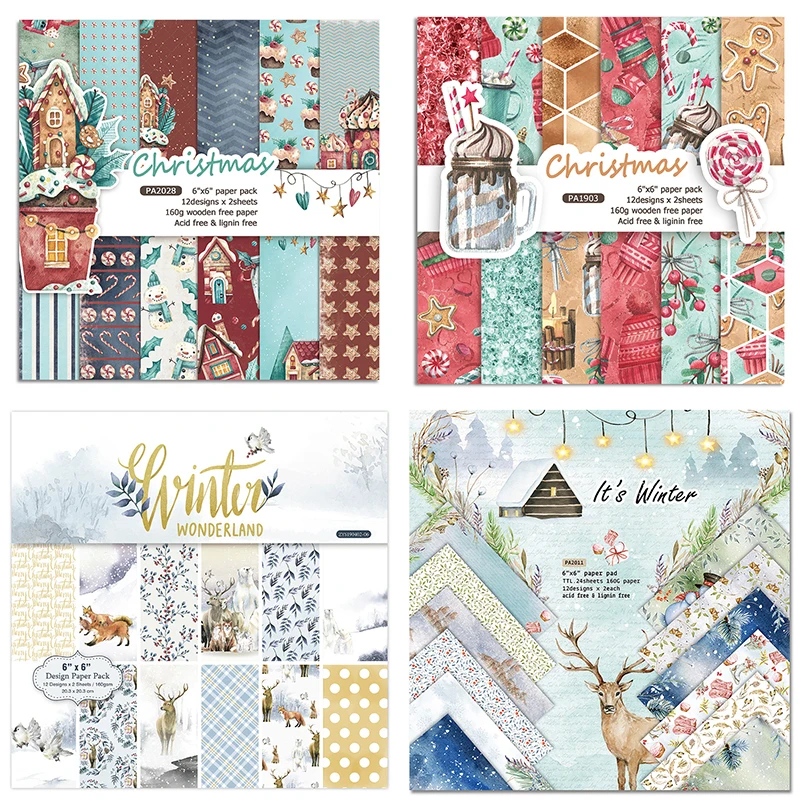 

24pcs Vintage Christmas Scrapbooking Papers Pad DIY Junk Journal Background Collage Diary Album Deco Paper Cards Crafts Supplies