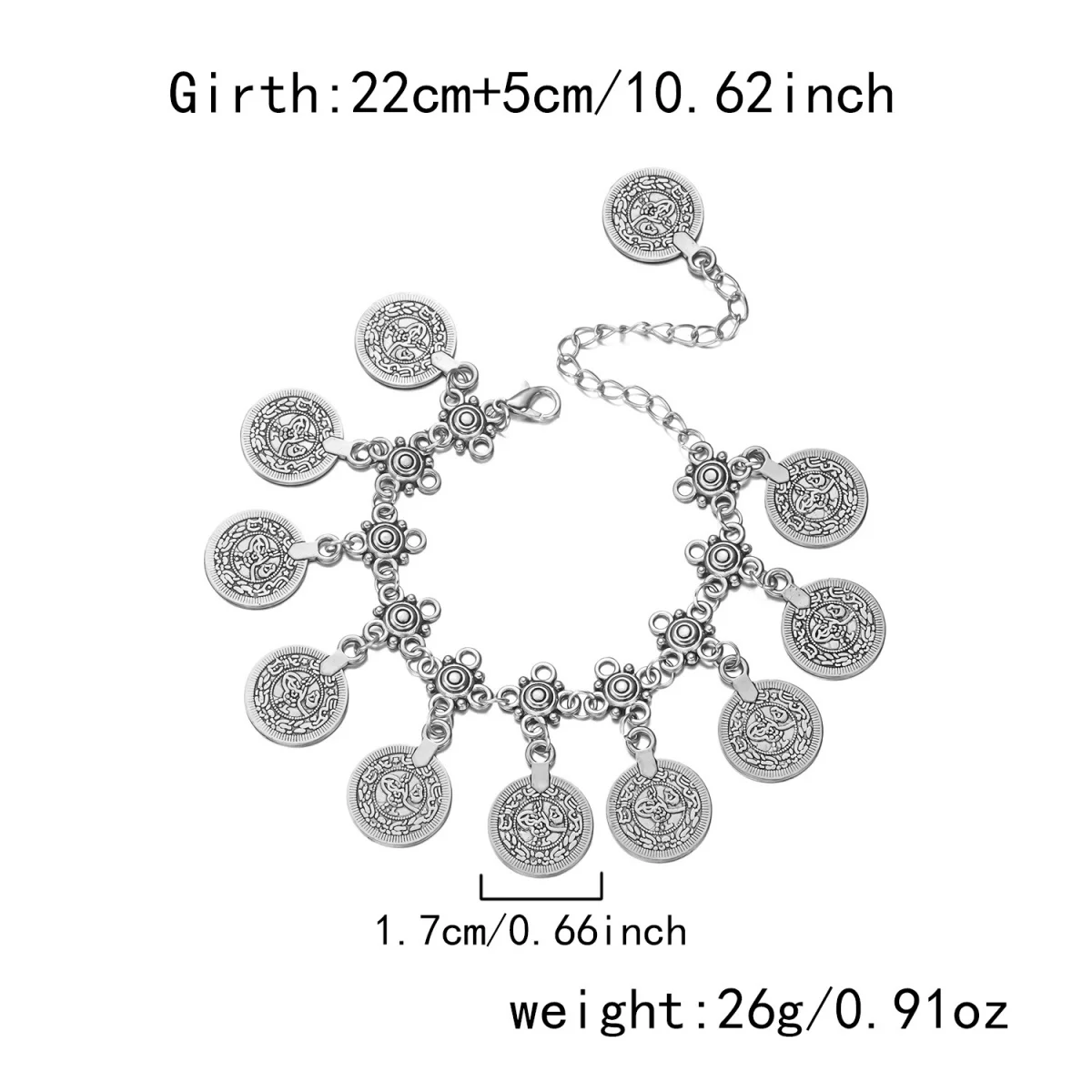 Böhmische Ethnische Vintage Runde Münzen Quasten-Fußkettchen für Damen und Herren Modische Blumen-Strand-Fußkette Sommer-Urlaubsschmuck Geschenk – Detail 18