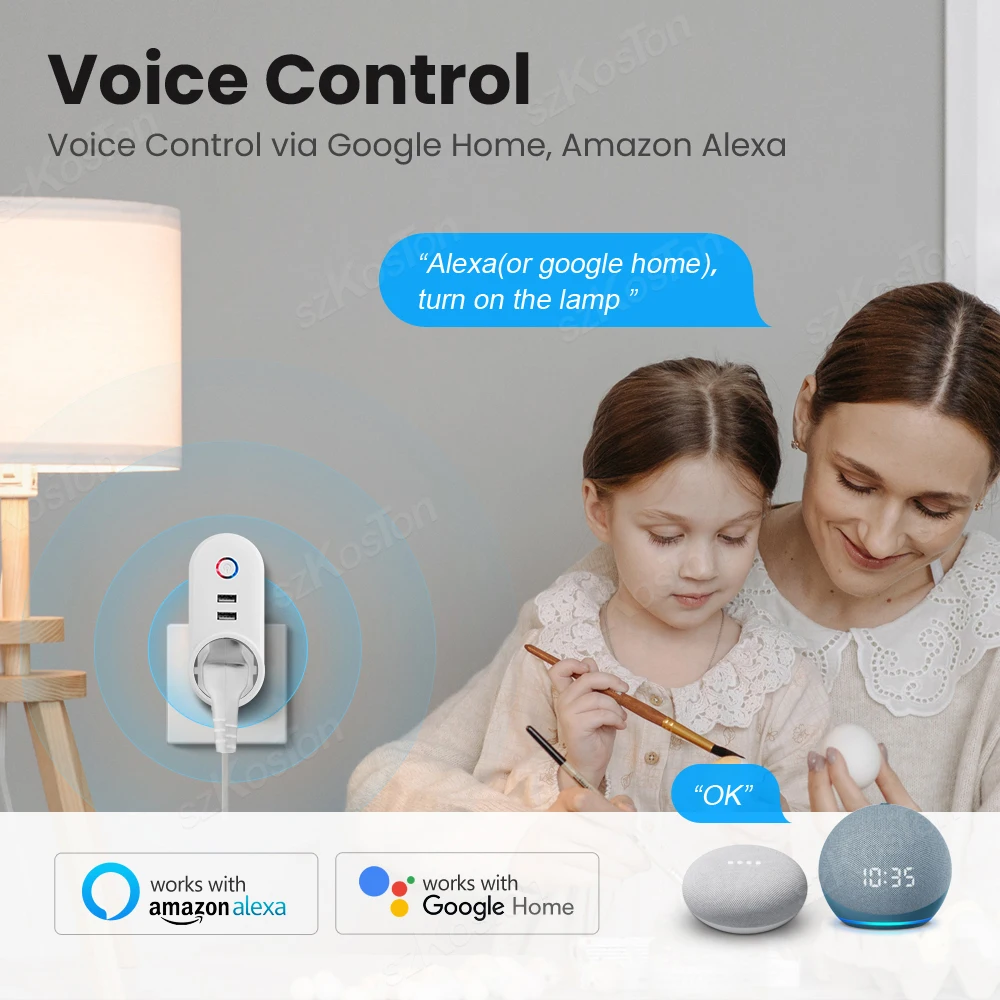 Home Smart Plug with Alexa and Google Wifi Smart + Voice Control