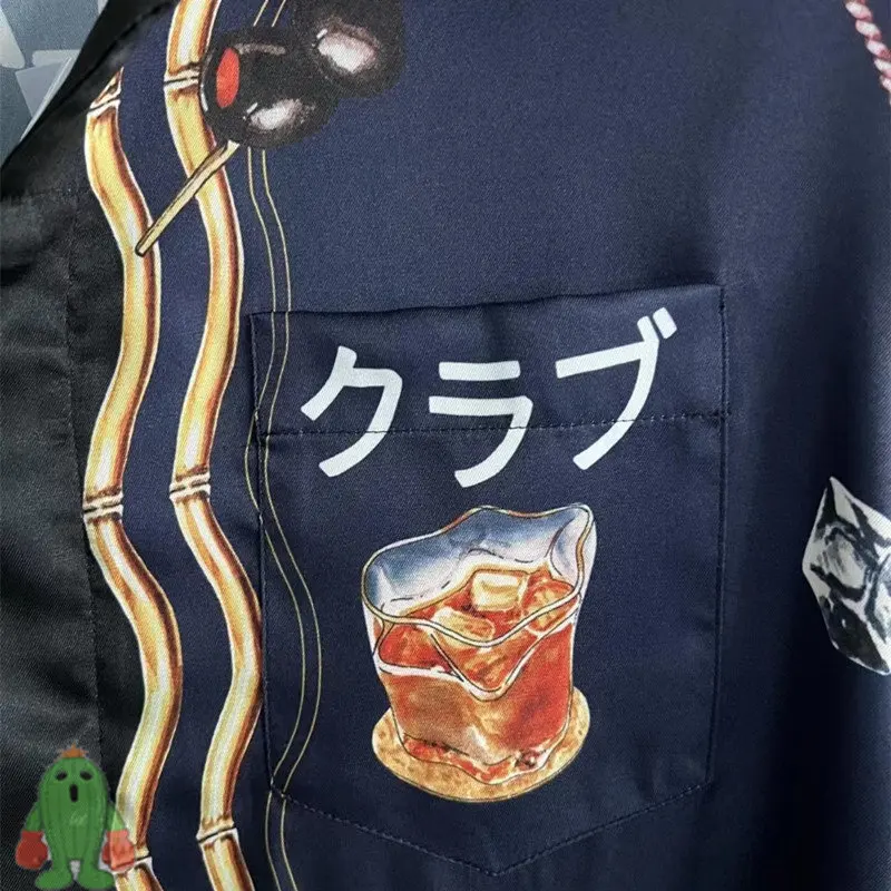 

CASABLANCA Shirts High Quality Whisky Print Silk Long Sleeve Women Men High Quality Shirt