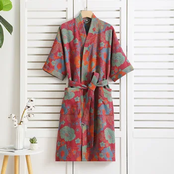 Accappatoi kimono multicolori per coppie Accappatoio in cotone per la casa per la primavera e l'estate Accappatoi sottili assorbenti e ad asciugatura rapida 1