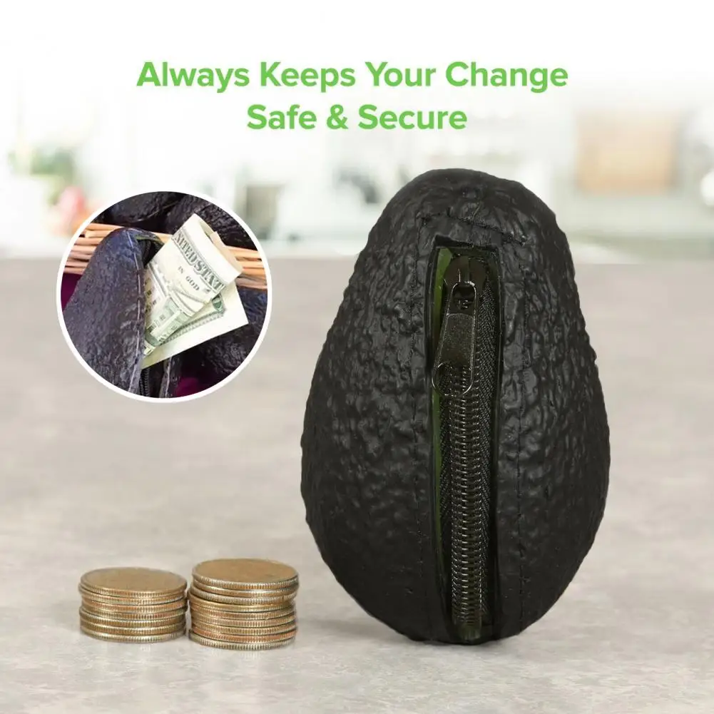 Changes Storage Pouch Avocado Shape Coin Purse with Zipper Closure Portable Handbag for Party Street Dating Travel
