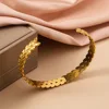 Women's Retro Adjustable Leaf Shaped Bangle Bracelet, Non Fading Exaggerated Stainless Steel Gold Color Metal Bracelet 3