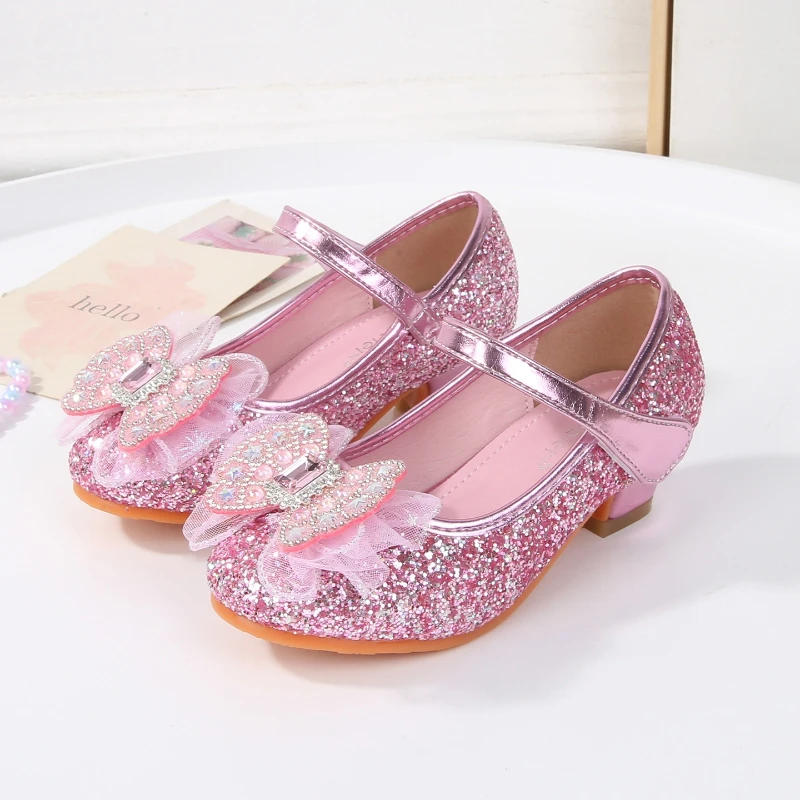 Girls Leather High Heels Shoes for Wedding Party