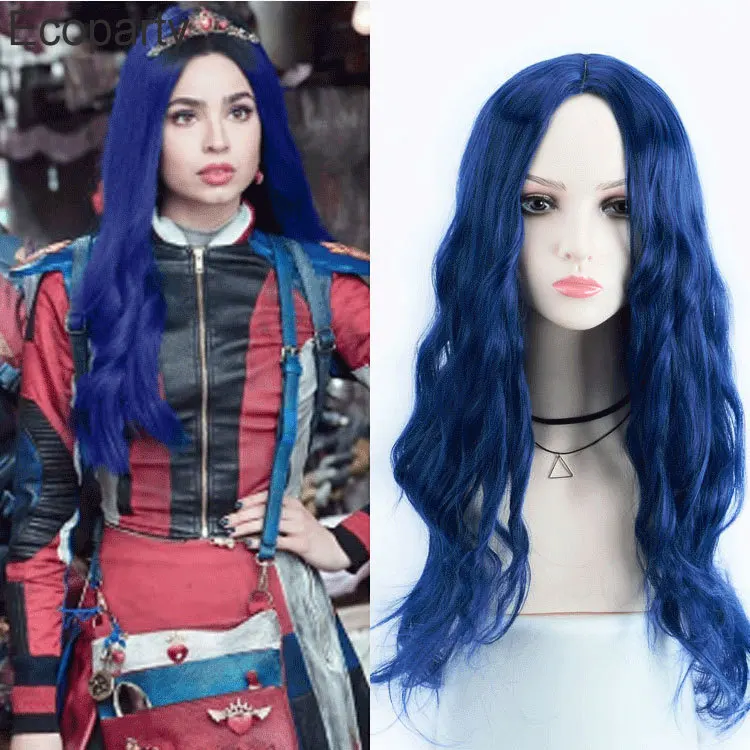 

Cosplay Mixed Blue Center Parted Long Curly Hair for Women Movie Descent 3 Anime Role-playing Wig Hair Accessories