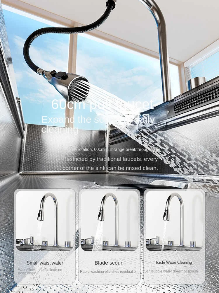 Kitchen Sink Stainless Steel Digital Display Wash Basin With Waterfall Faucet Embossed Large Single Slot Farmhouse 5.0MM