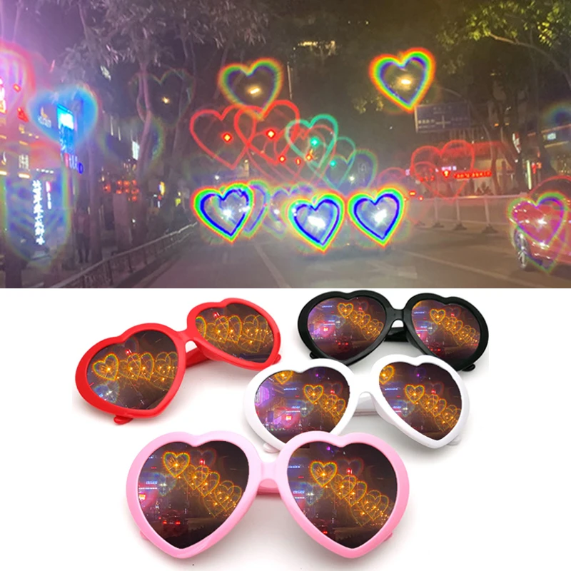 

Love Heart Shaped Effects Glasses Watch The Lights Change to Heart Shape At Night Diffraction Glasses Women Fashion Sunglasses