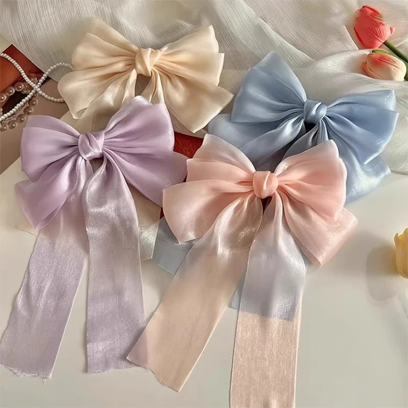 

AISHG Candy Color Sweet Mesh Big Bow Hair Clip Women Temperament Versatile Ponytail Ribbon Hairpin Girls Hair Accessories