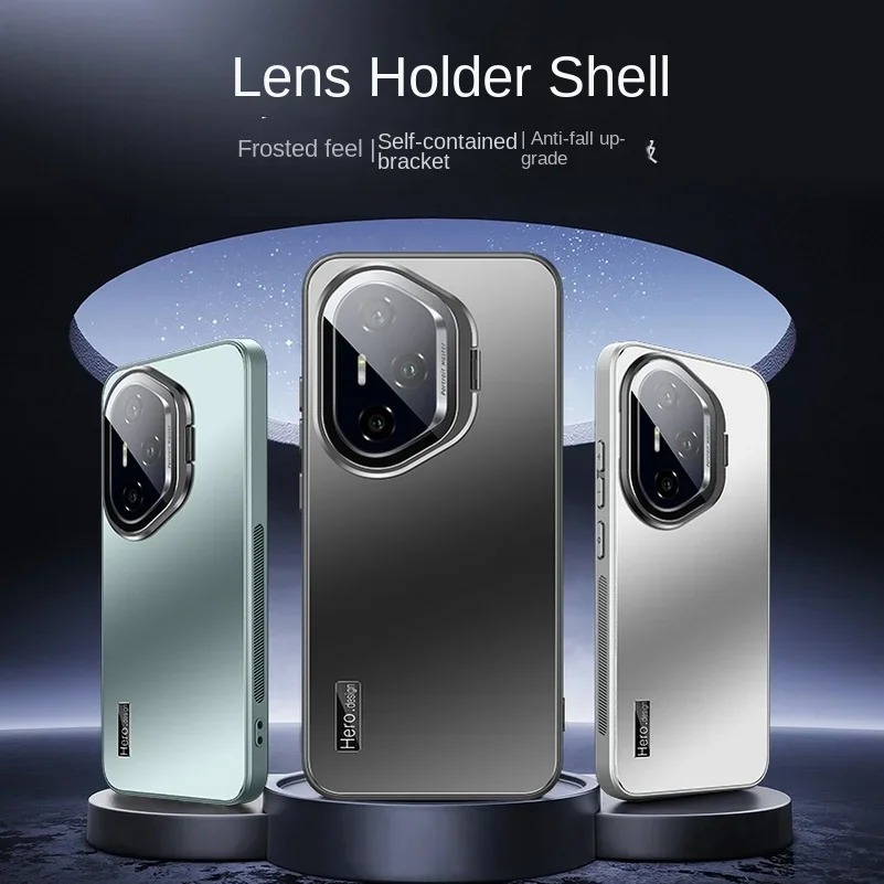 Matte Shockproof Metal Lens Camera Holder Case with Stand