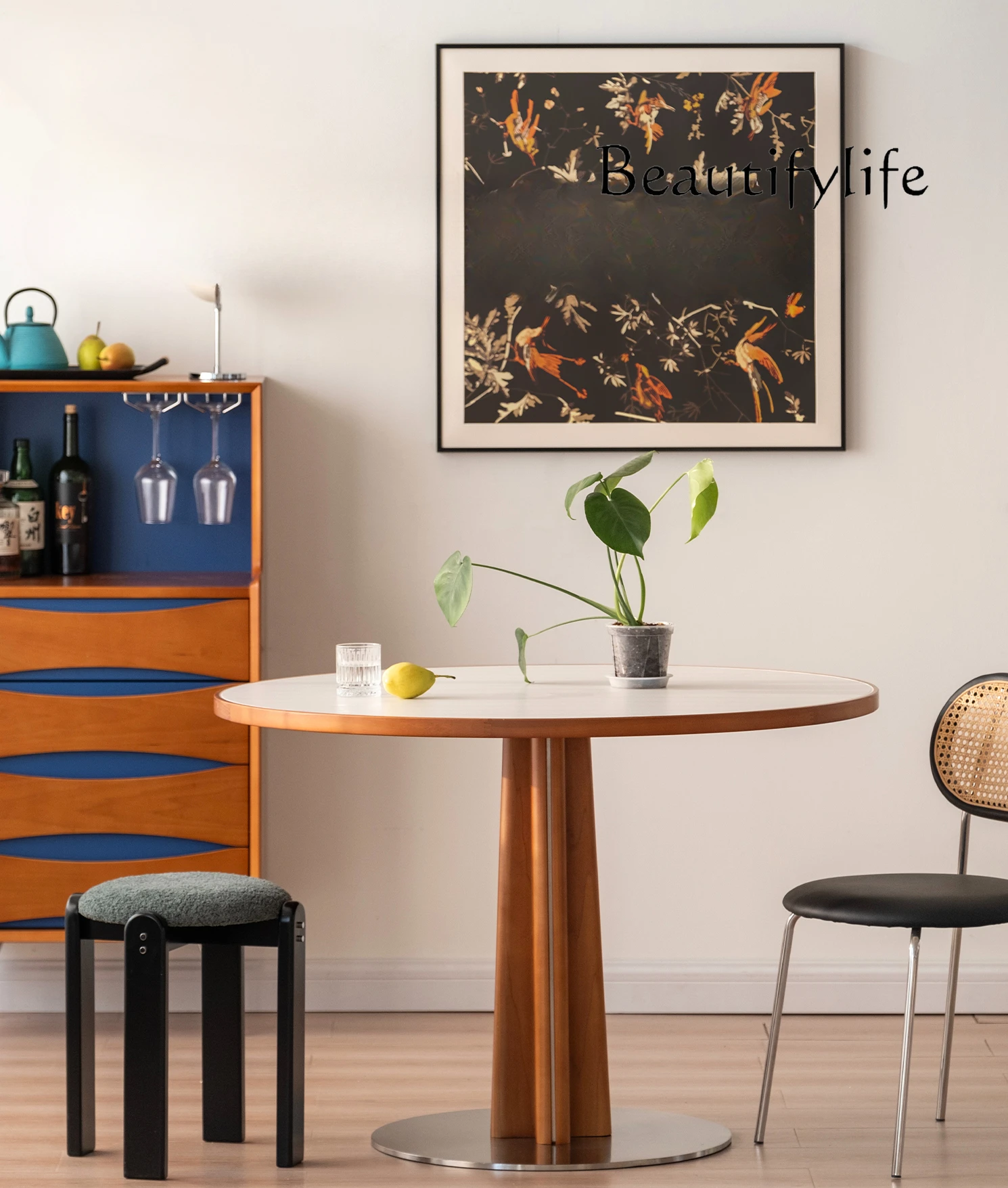 

Mid-Ancient Solid Wood Stone Plate Dining Table Home Nordic Small Apartment Dining Table