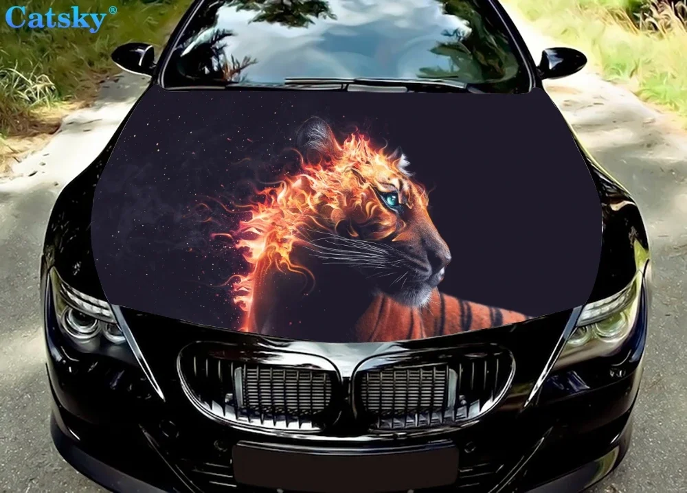 

Flaming Tiger Car Hood Vinyl Stickers Wrap Vinyl Film Engine Cover Decals Sticker Car Accessories Car Hood Protector