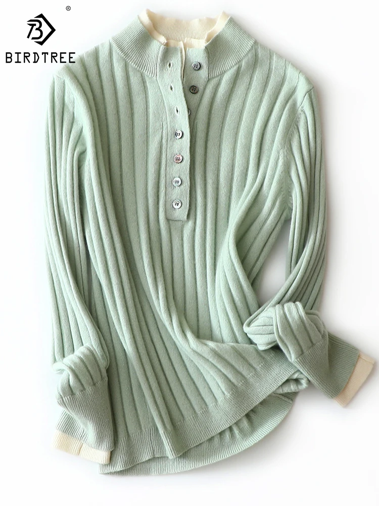 

100%Cashmere Spring/Autumn New Pure Cashmere Sweater Women Contrast Top Fake Two-Piece Set Vintage Knitted Stand Collar T38710QD