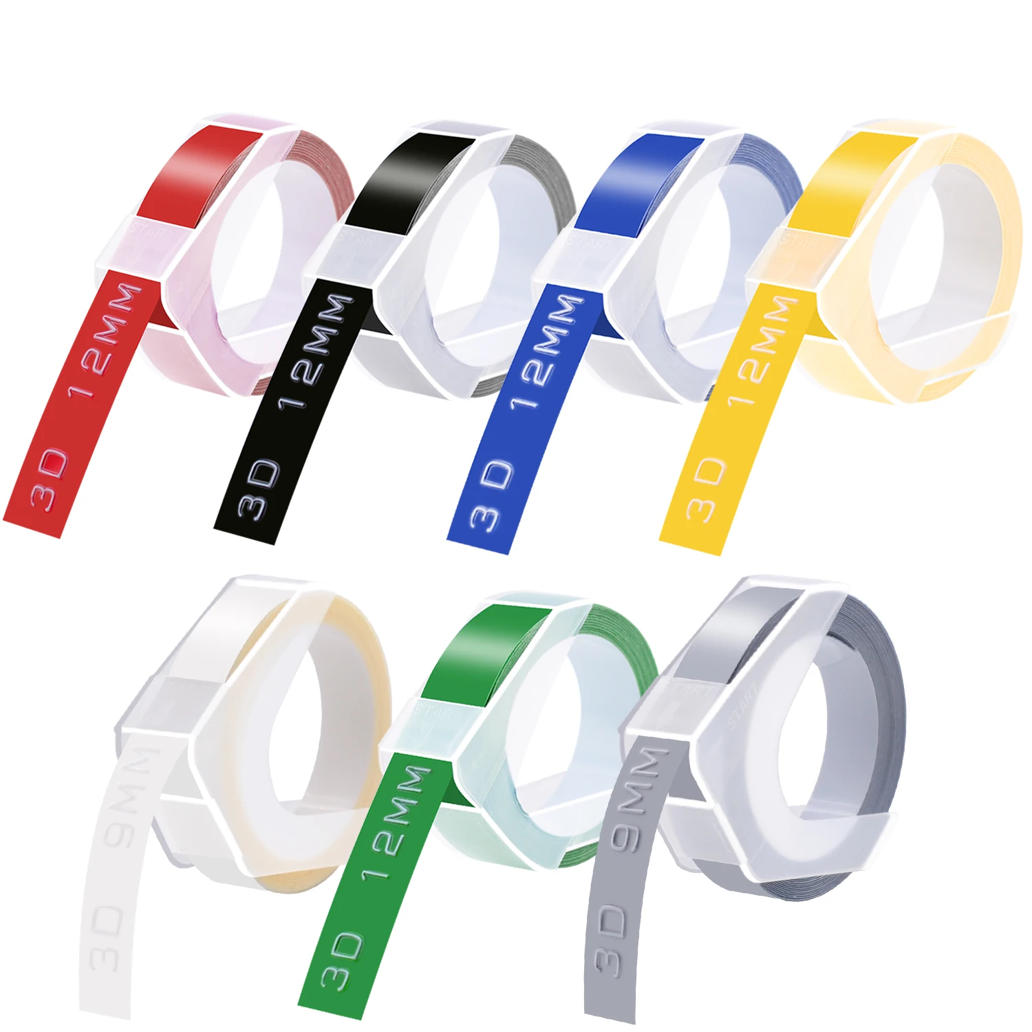 Cruxer Dymo 3D 엠보싱 테이프, Dymo 12695 E-101 E202 E303 라벨 프린터용 플라스틱 라벨 리본, 1PK 호환, 9mm, 12mm