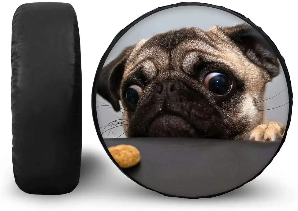 

Cute Pug Spare Tire Cover Wheel Protectors Weatherproof for Trailer RV SUV 14" 15" 16" 17" 18" 19"