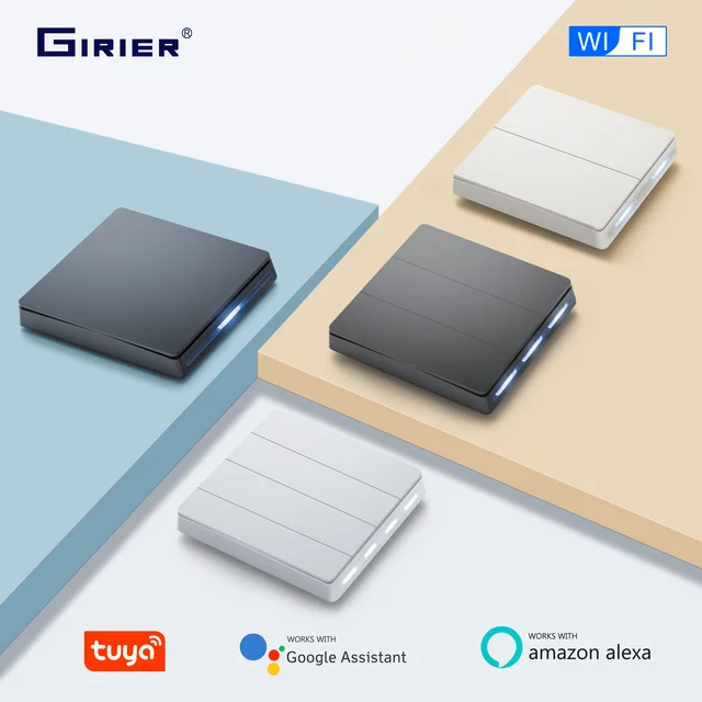 GIRIER สวิตช์ไฟสมาร์ท WiFi PUSH ปุ่มสวิทช์ผนัง Neutral Wire ต้องใช้ 1/2/3/4 GANG ทํางานร่วมกับ Tuya Alexa Google Home 1