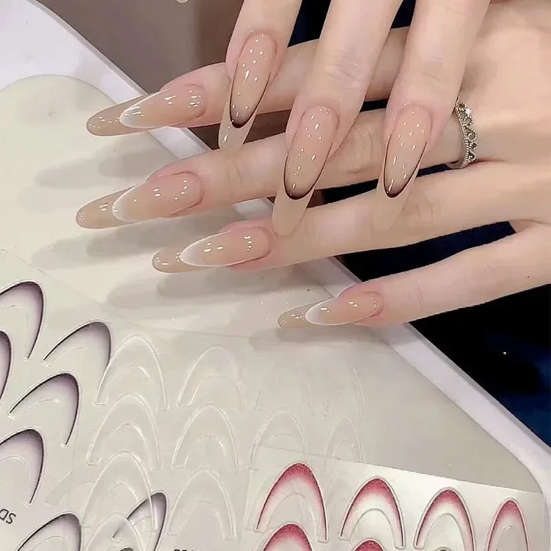 1pcs Gradient French Line Nail Art Stickers Black/White Self-Adhesive Slider Design Stencil Manicure Guides For DIY Nail Decor