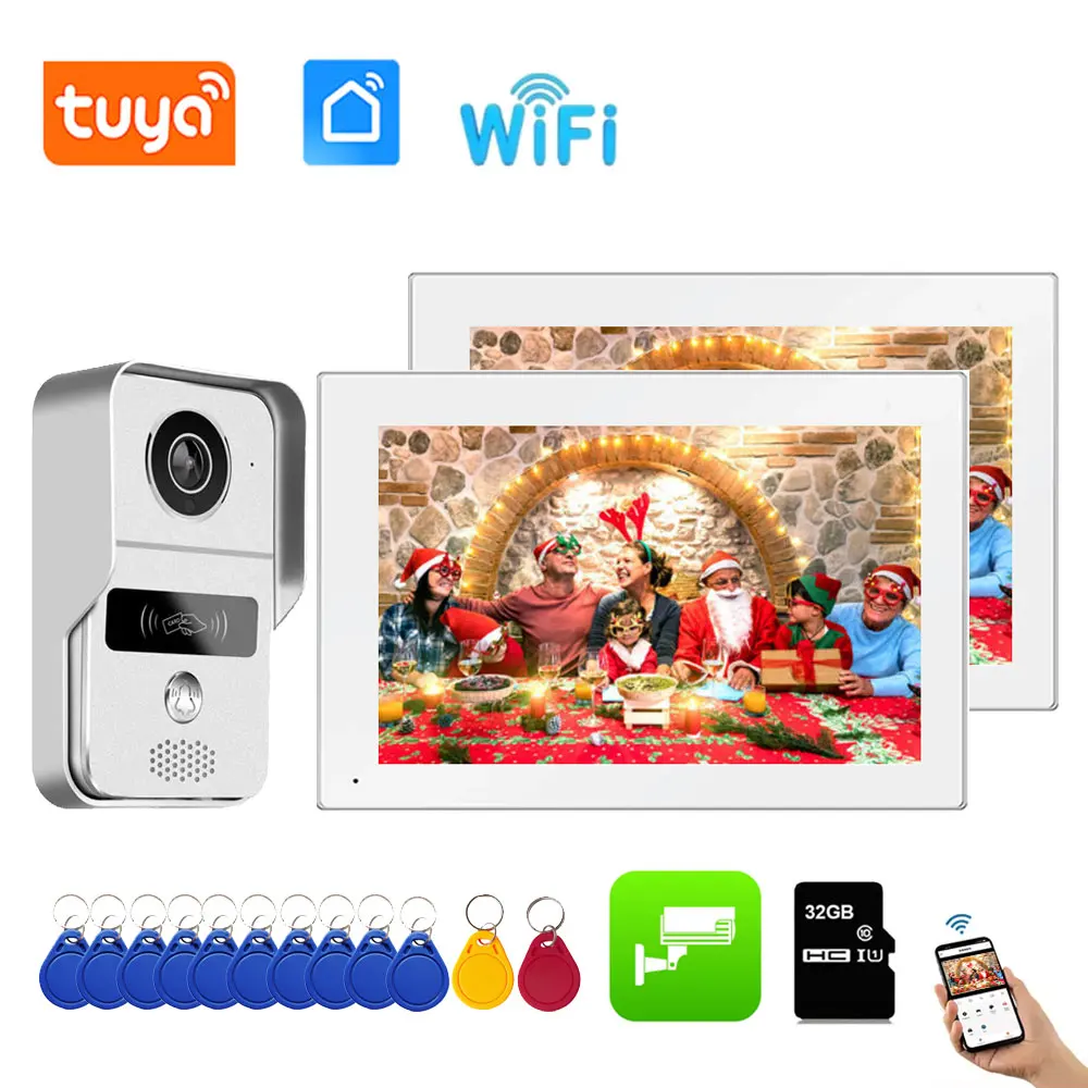 

1080P TUYA Wifi Video Doorbell System Doorphone Door RFID Unlock Camera 7 Inch 2 LCD Touch Screen, Video Intercom Access Control