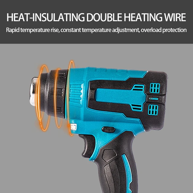 Cordless Hot Air Gun Hair Dryer with 3 Nozzles Heat Gun Thermal Blower 0-500℃ Rechargeable LED Light for Makita Battery 3