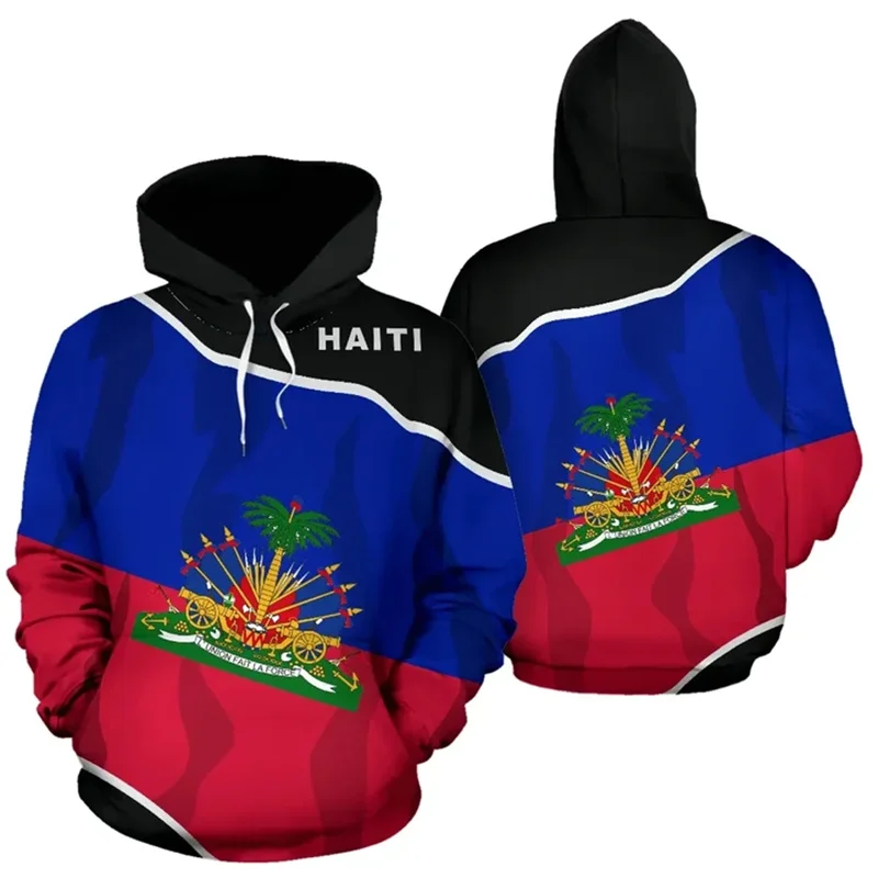 Autumu New 3D Printed HAITI National Flag Emblem New In Hoodies & Sweatshirts Haiti Coat Of Arms Graphic Hooded Hoody Hoodie Top
