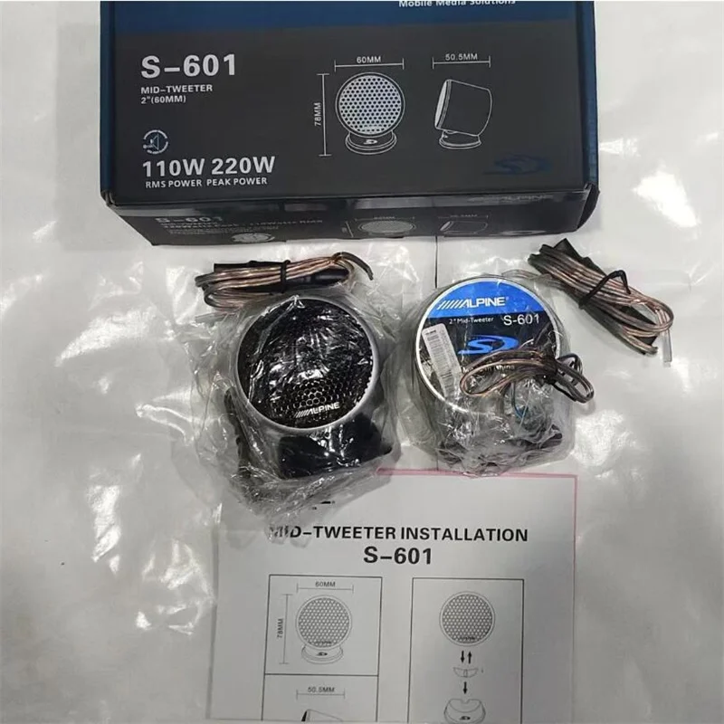1 Pair ALPINE S-601 MID-TWEETER INSTALLIATION 2'' (60 MM) RMS POWER 110W PEAK POWER 220W Made In JAPAN