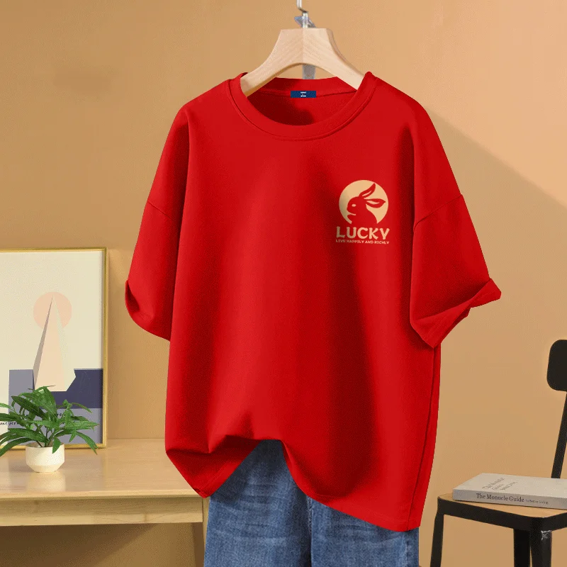 

Women Fashion Letter Printed Pullovers Summer Casual Pure Cotton T-shirt V O-neck Short Sleeve Basics Tees Top