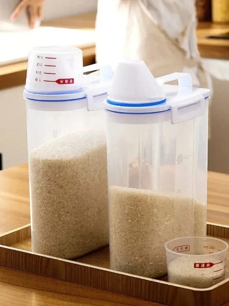 Rice And Grains Food Storage Canister With Measuring Cup 1pc Kitchen Moisture-proof
