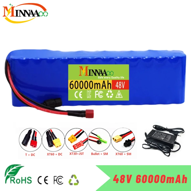 

High Capacity 13S2P 48v 60Ah 18650 Li-ion Battery for Bafang Electric Bike Retrofit Kit 1000w 54.6V 2A Charger + XT60 Plug