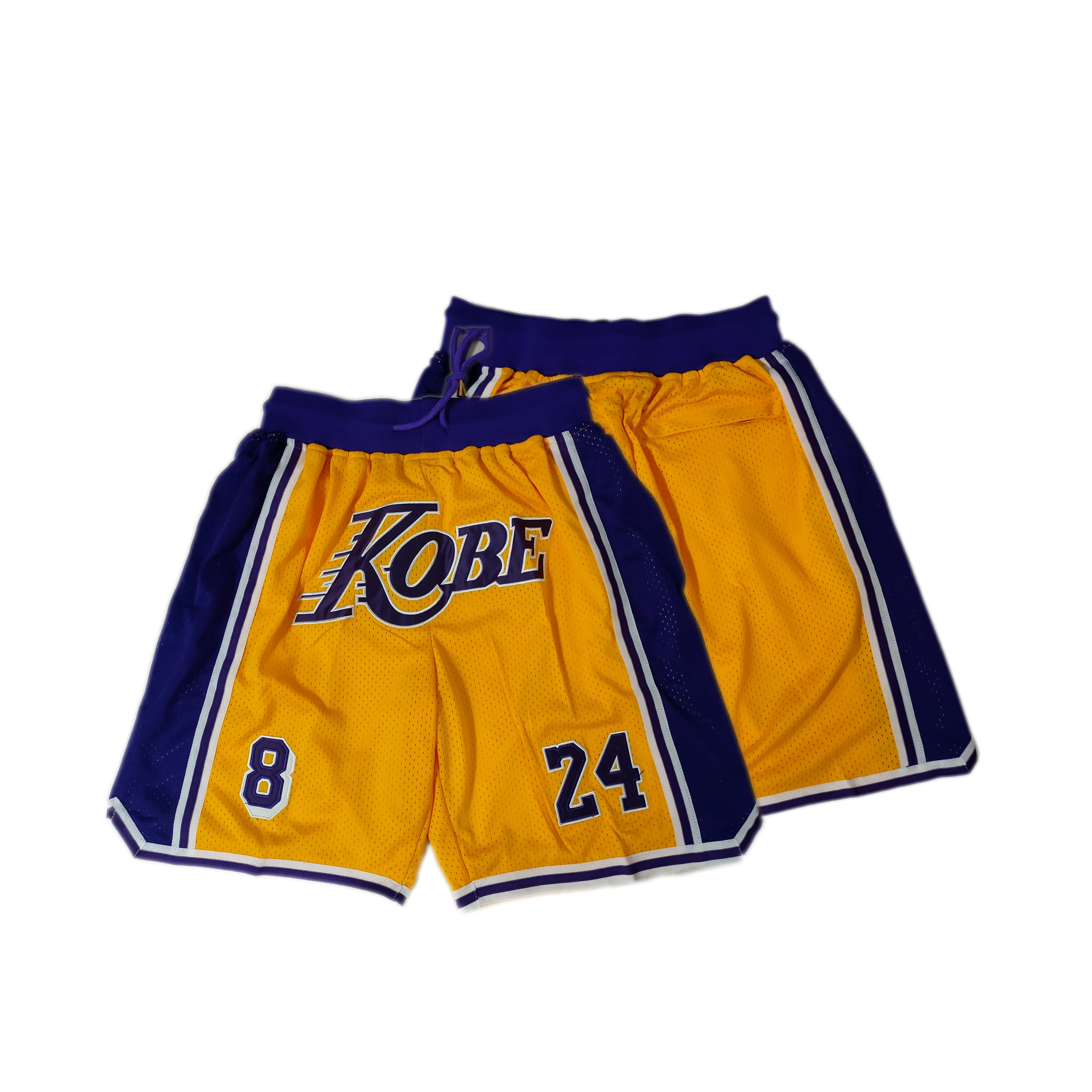 Mens 8 24 Legend Retro Yellow Basketball Shorts Embroidered with