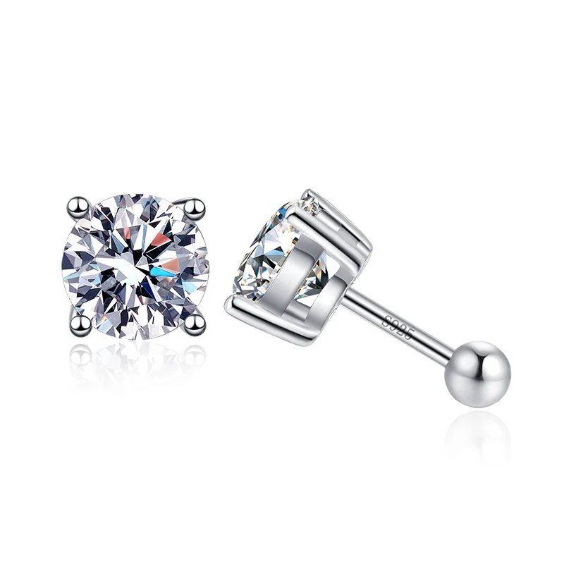 

Classic Simple s925 Sterling Silver Platinum PT950 VVS1 D Color Screw Four-claw Moissanite Diamond Earrings with Certificate
