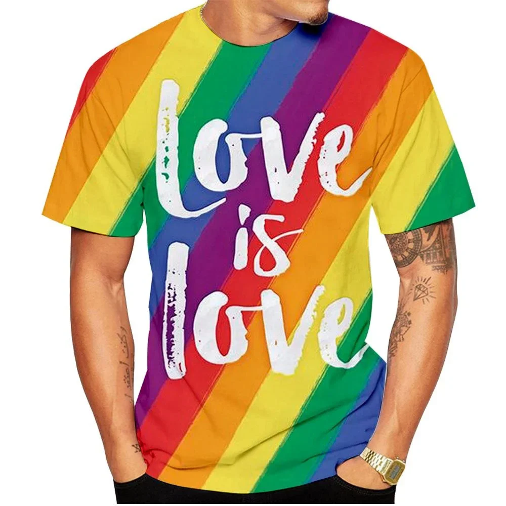 

Fashion Selling LGBT Rainbow Flag T-shirt 3D Printed Men's and Women's Street Clothing Short Sleeve T-shirt Oversized Harajuku C